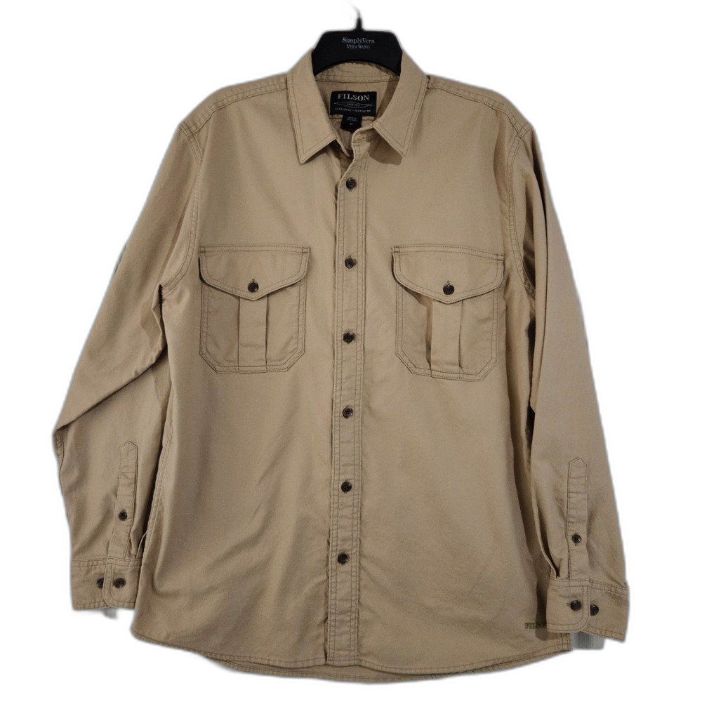 Filson Natural Twill Guide Shirt Cotton Sz M Light Khaki Gorpcore Casual Hiking